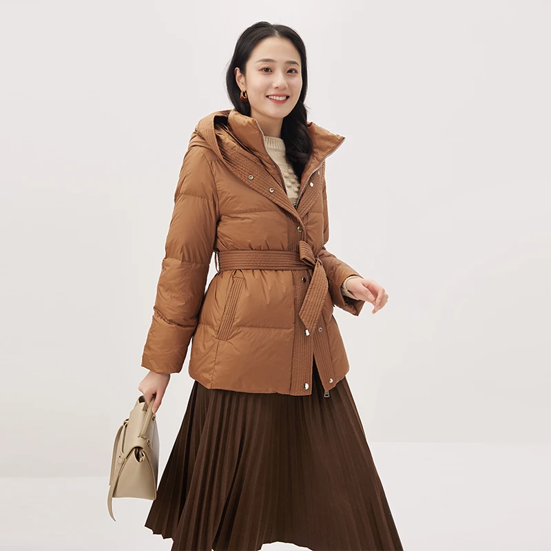 High-quality Puffer Jacket  Casacos Femininos Inverno 2022  85%  White Goose Down  Winter  Office Lady  Adjustable Waist
