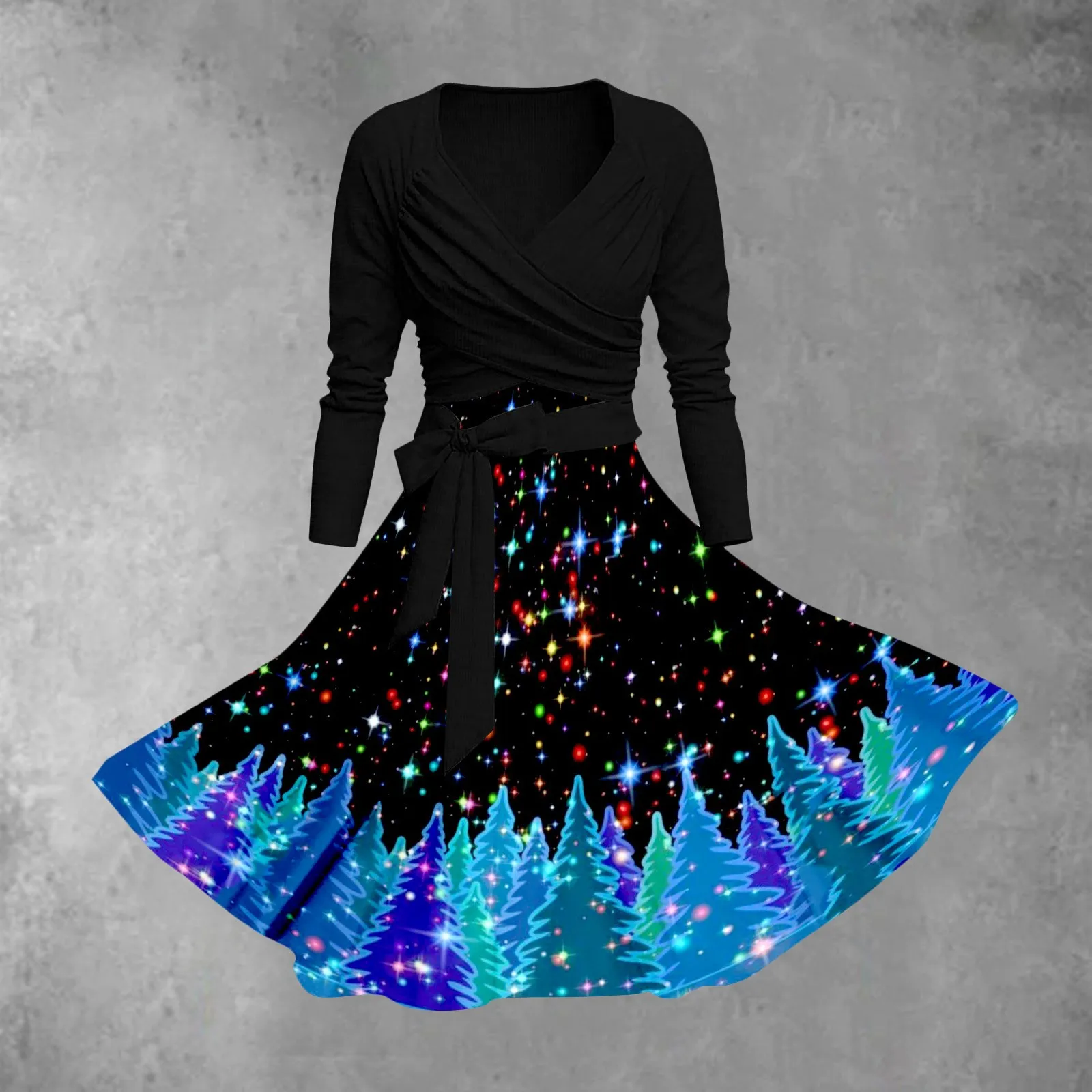 

Женское классическое платье с V-образным вырезом, длинным рукавом и поясом