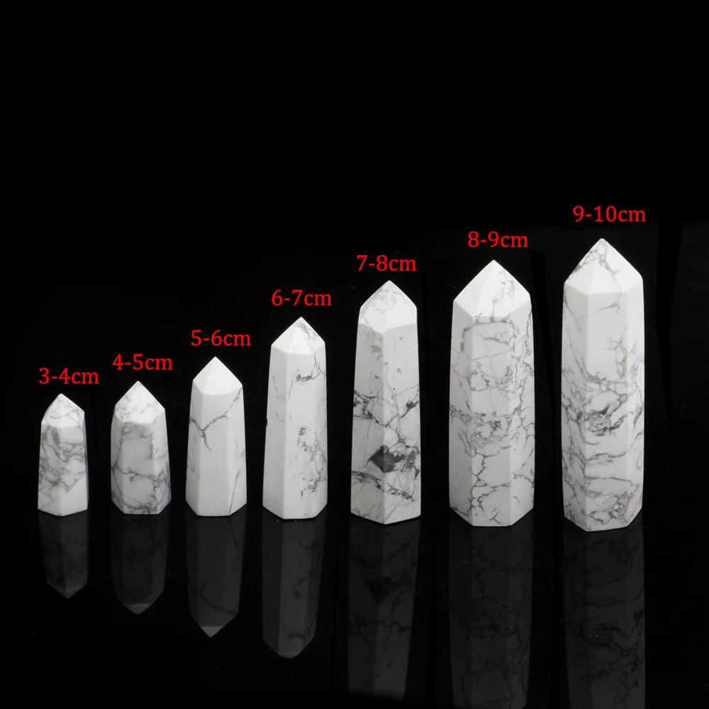 

Mineraali 3-10cm Natural Howlite Reiki Tower Crystal Point Wand Healing Stone Energy White Quartz Obelisk Home Decorations Gifts