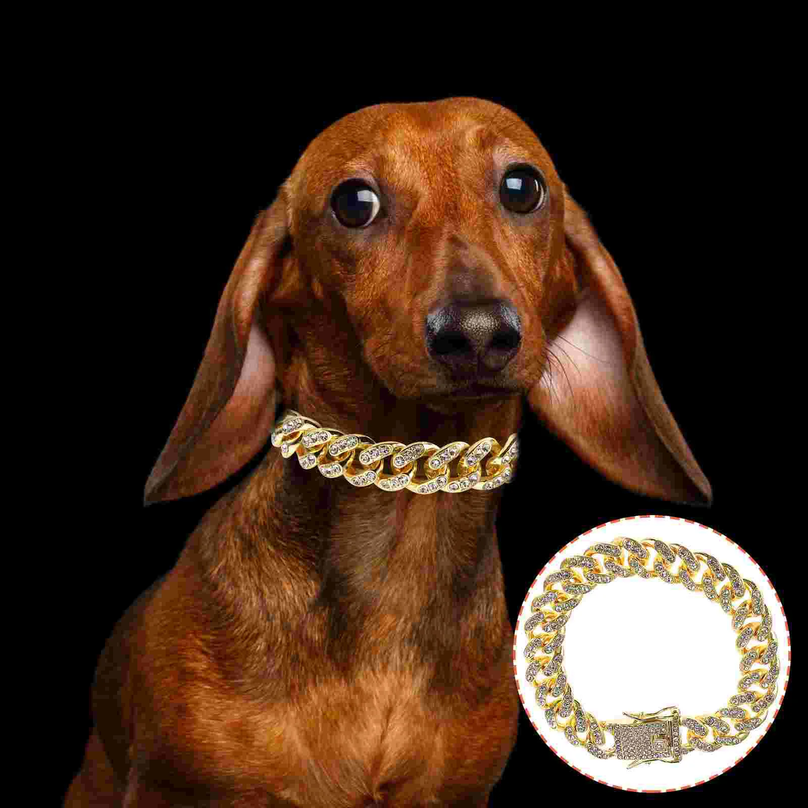 

Dog Chain Collar Pet Necklace Neck Gold Jewelry Collars Wedding Decor Puppy Dogs Choke Rhinestone Cat Outfits Chihuahua Yorkie