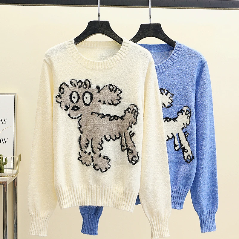 Женский винтажный жаккардовый пуловер с принтом в виде собаки |