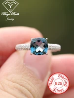 Natural London Topaz Crystal Halo Ring 925 Sterling Silver Princess Cut  Design Party Vintage For Women Retro Unique Gifts