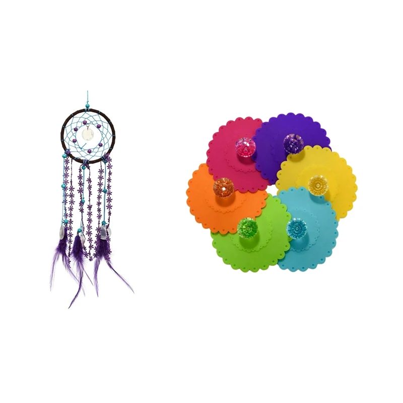 

Dream Catcher Campanula With Feather Fashion Car Wall Hanging Decoration With 6PCS Cute Silicone Glass Cup Cover