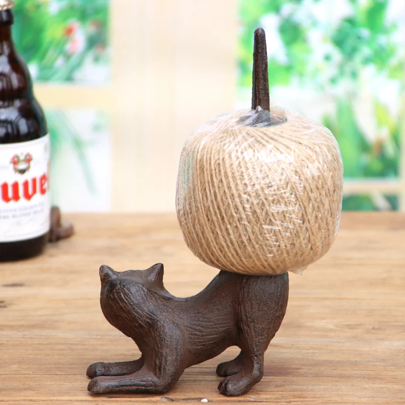 Personality Retro Nostalgic Pure Handmade Iron Kitten Spool Hemp Rope Home Garden Soft Decoration Desktop Ornaments