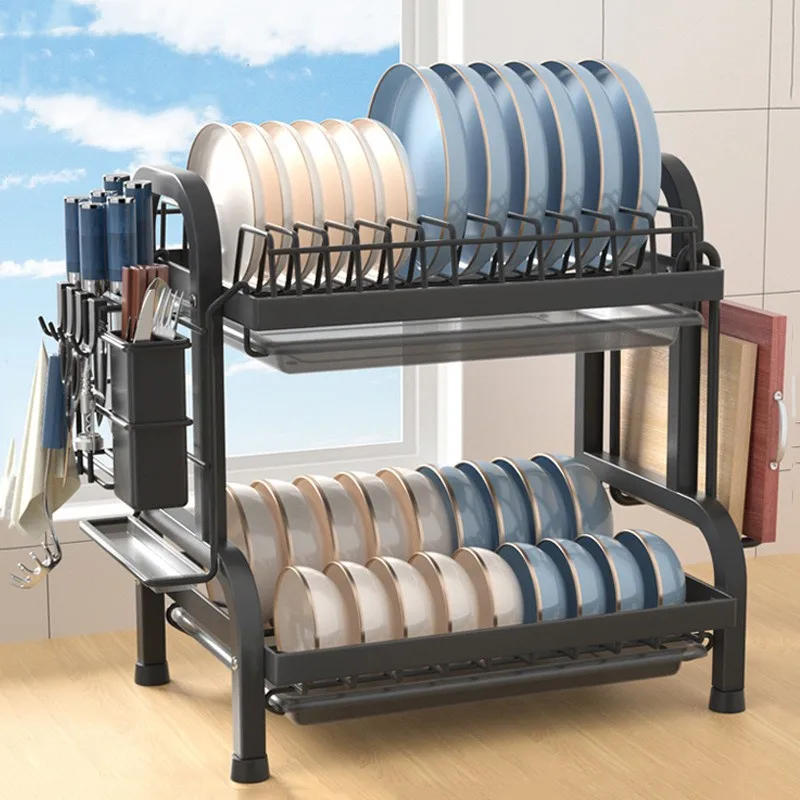 

Kitchen Storage Shelf Dish Chopsticks Blow Tableware Bowl Drain Rack Metal Organization Home Accessories