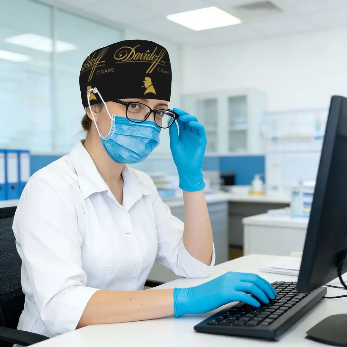 Фото Медицинская шапочка Davidoff Cigars Black Scrub Hat, унисекс, регулируемая, для врачей, стоматологов и медсестер №5