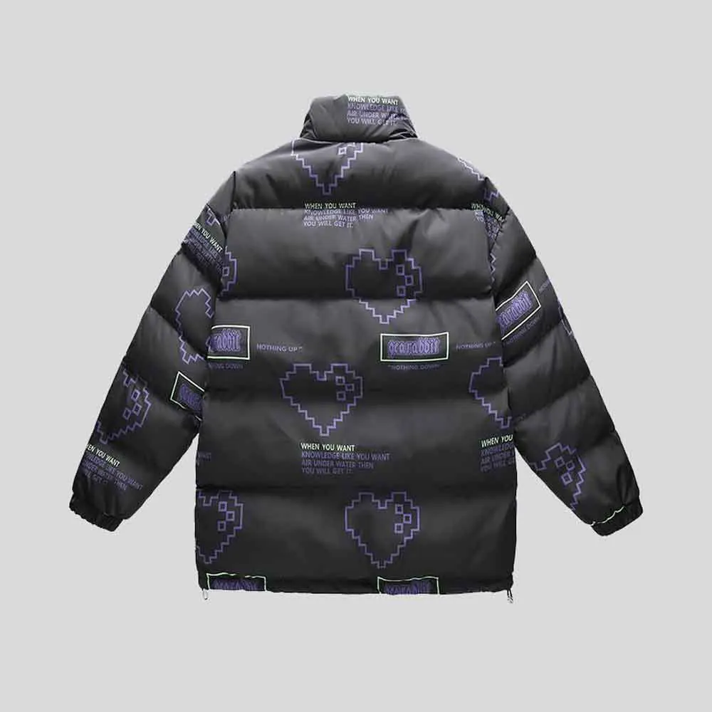 Hip Hop Jacket Parka Print Men Winter Oversize Windbreaker Streetwear Harajuku Padded Jacket Coat Warm Outwear Hipster