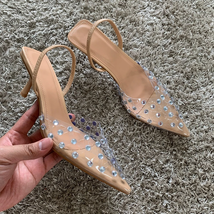 Женские прозрачные туфли-лодочки из ПВХ на высоком каблуке с острым носком