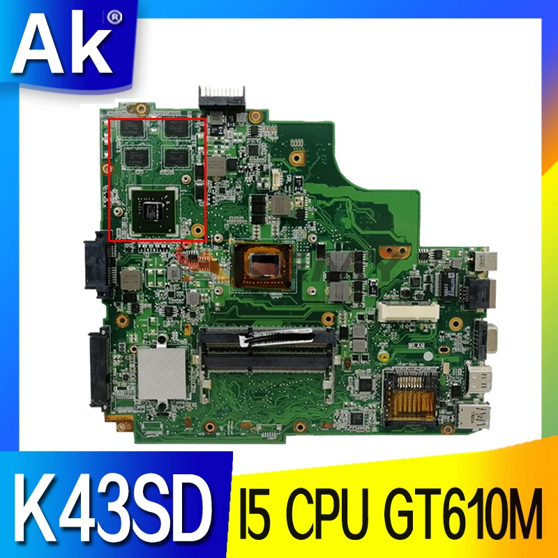 

K43SD Laptop Motherboard For ASUS K43SD K43E P43E A43E Laptop Mianboard REV5.0 GT610M HM65 I5 100% Test