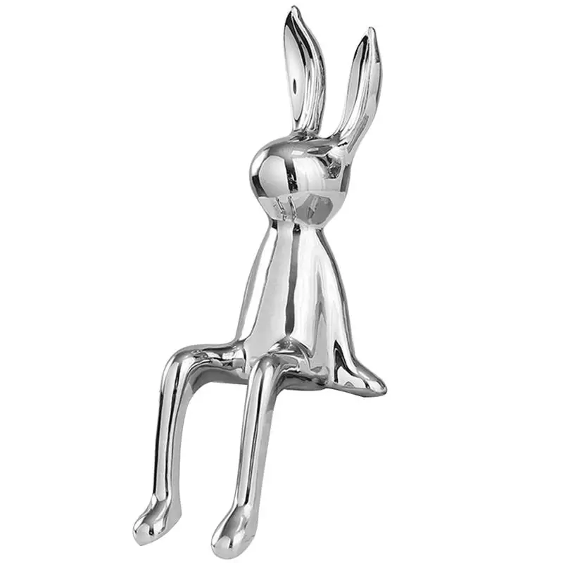 

Ceramic Rabbit Statue Sitting Bunny Figurine Decorative Rabbit Decor Electroplate Bunny Ornament