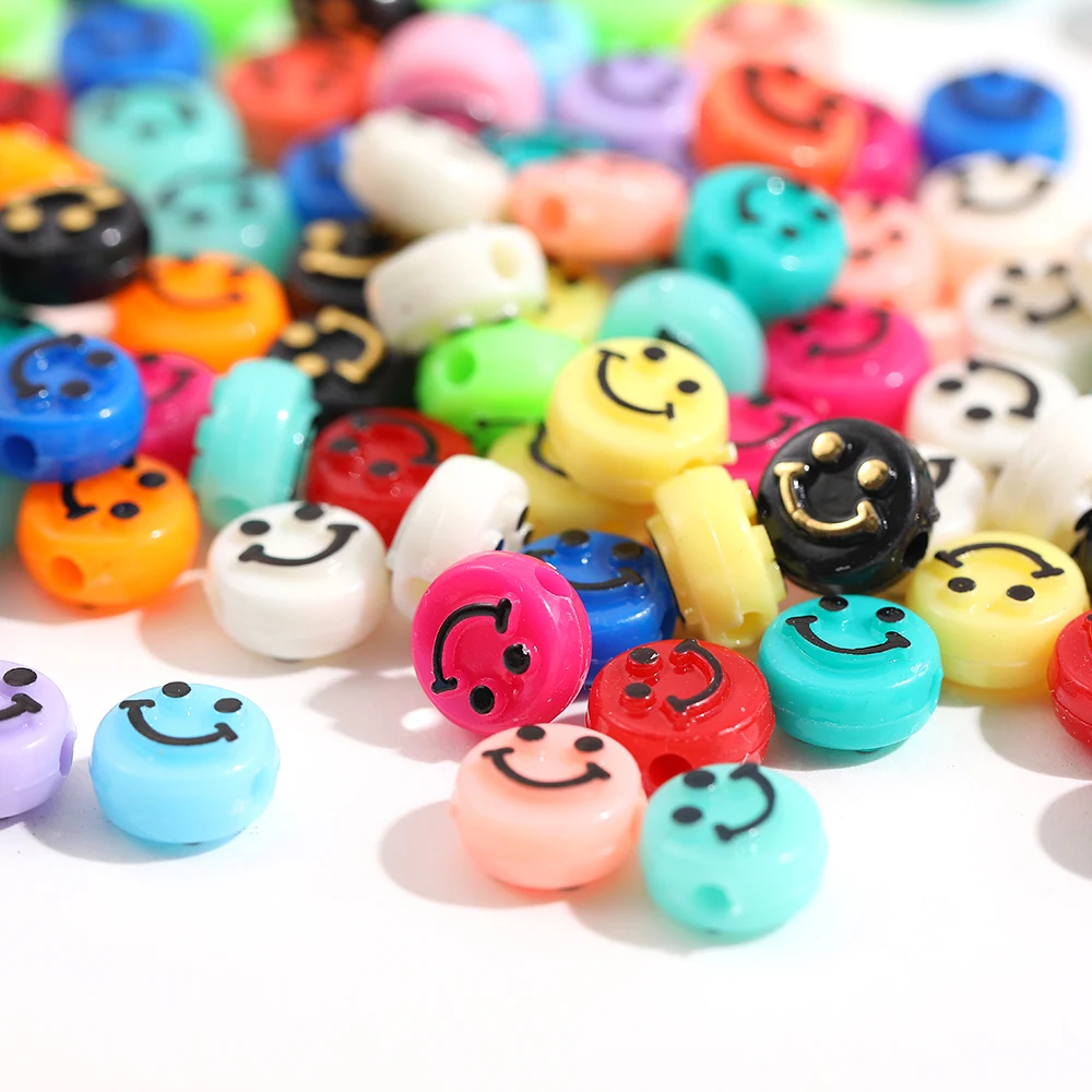 

10mm 50pcs/Lot Happy Colorful Face Beads for Jewelry Making Acrylic Loose Spacer Beads DIY Handmade Bracelet Accessories