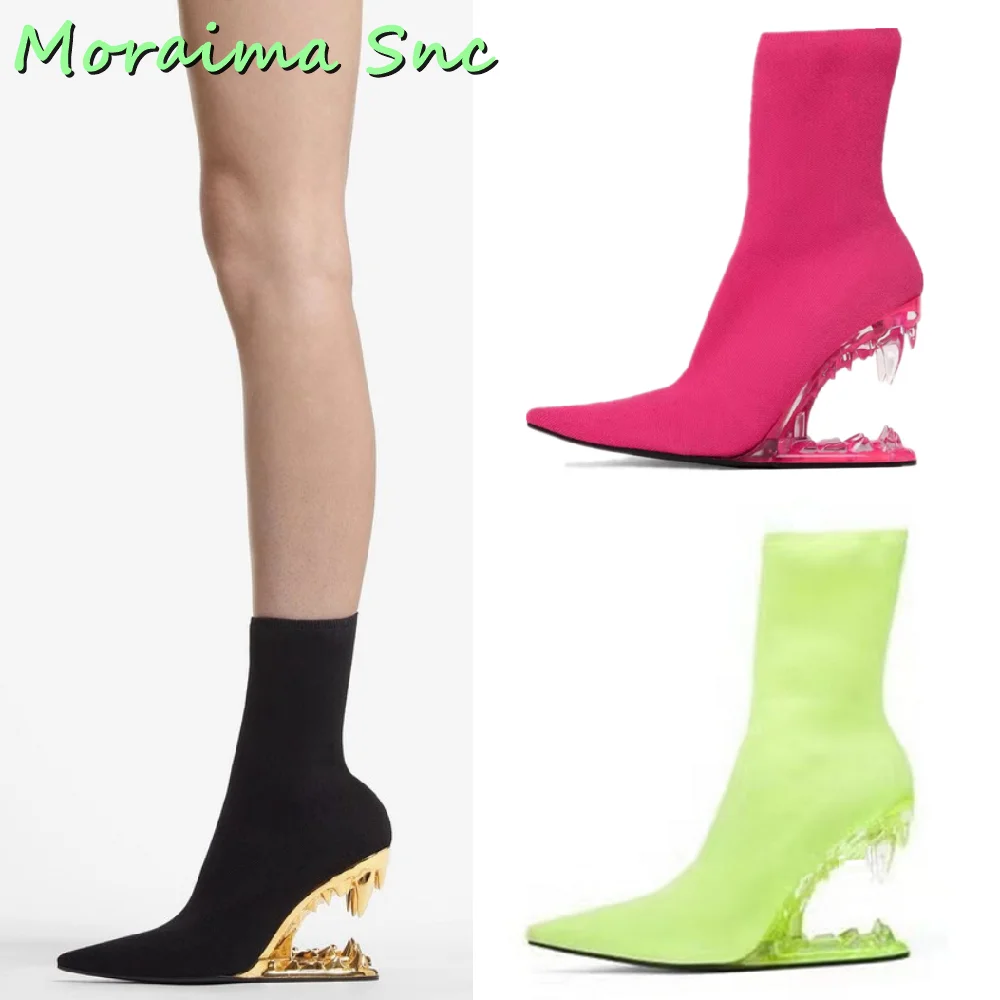 

Patent Leather Shark Teeth Ankle Boots Pointed Toe Black Solid Slip On Women Shoes Fashion Winter Autumn New Arrivals 2023 Novel
