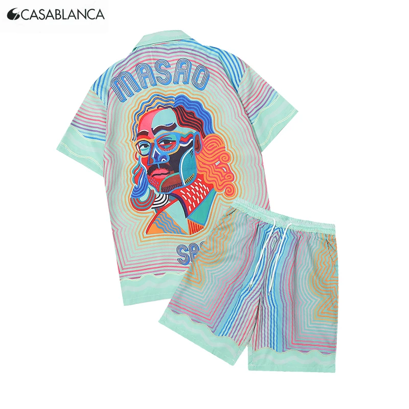 

Новинка, спортивный комплект для бега в стиле Касабланки, мужская рубашка, Высококачественная Мужская и женская короткая гавайская рубашка с принтом Касабланки