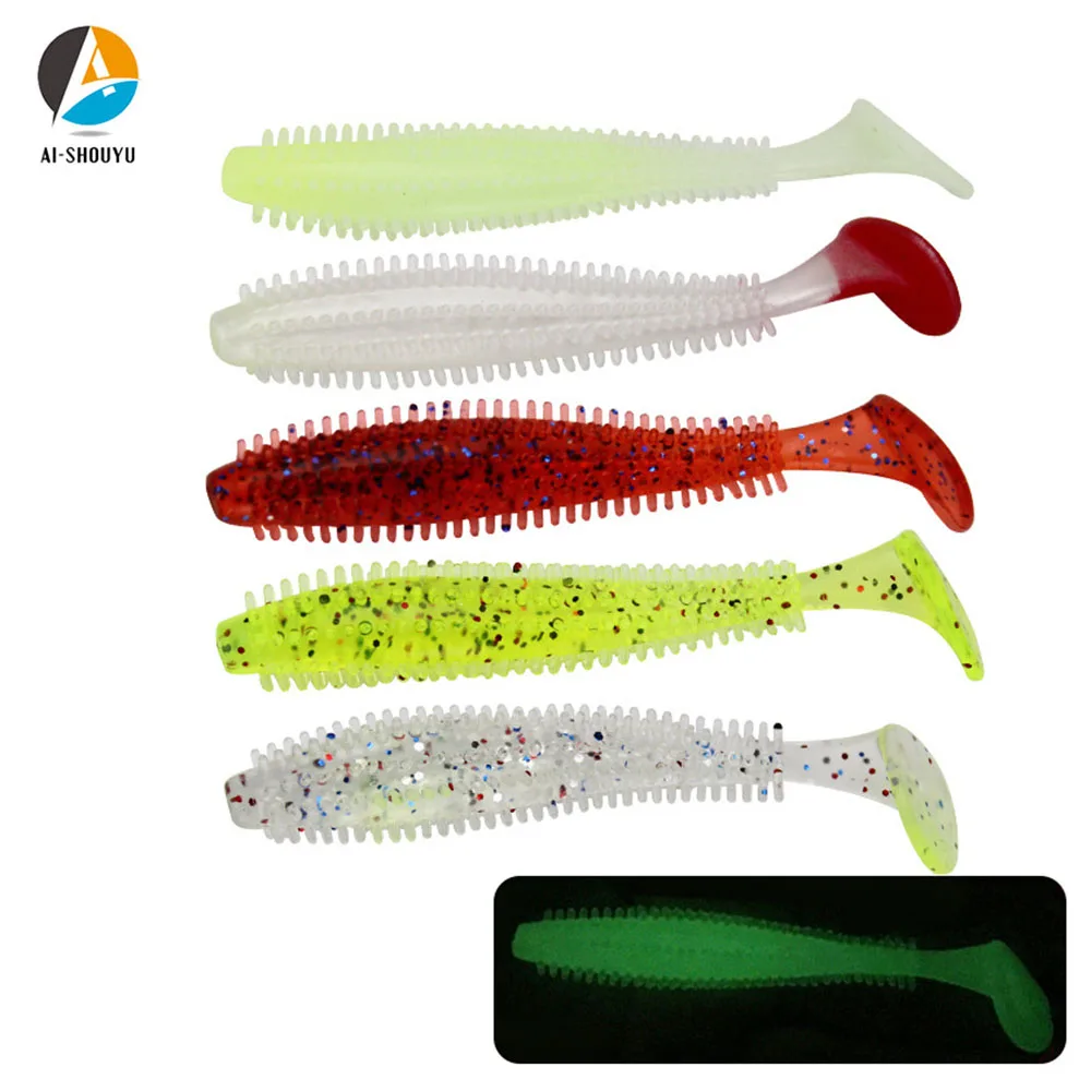 

AI-SHOUYU 5pcs/lot Soft Fishing Lure 6cm 9cm Silicone PVC Worm T-Tail Wobbler Soft Lures Swim Baits Plastic Fishing Tackles