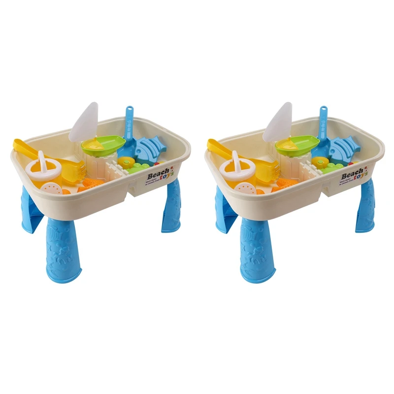 

2X Sand And Water Table Set With Lid Cover Beach Toys Outdoor Garden Sandbox Kit Kids Summer Beach For Toddlers Kids