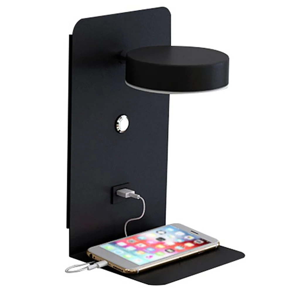 

Reading Wall Light with USB Port Charging Rack Bedside Lamp with Switch -Black