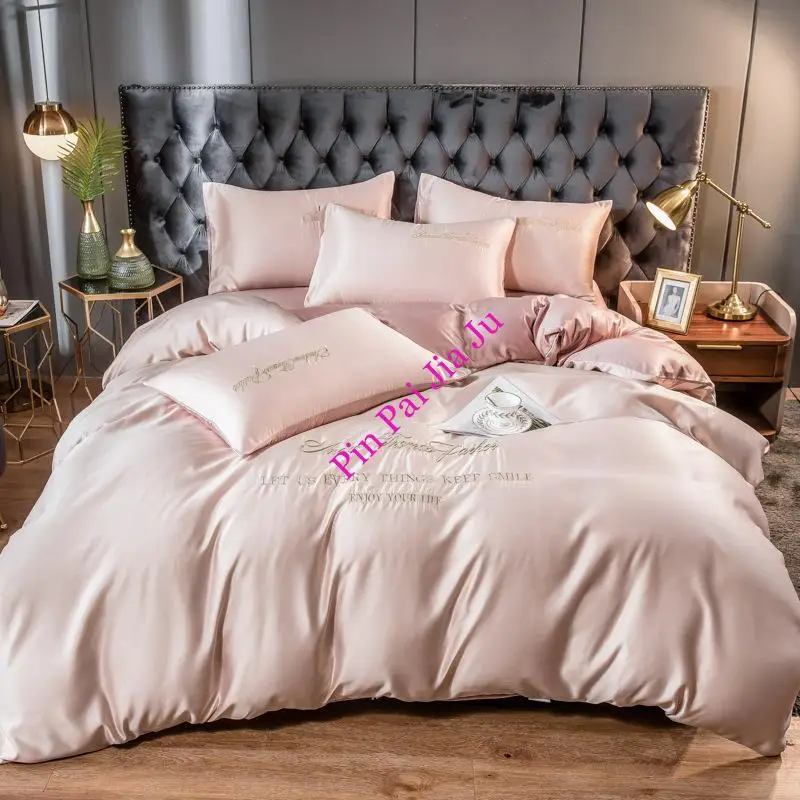

Washed Silk Four Piece Set Ice Silk European Silk Smooth Sleeping Naked Summer Bed Sheet Quilt Cover Silk Nordic Wind Bed