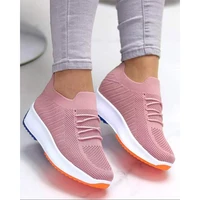 summer women shoes soft casual sport wear comfortable round toe flat shoes lace up contrast paneled knit slip on sneakers