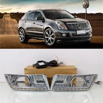 Car Flashing 2Pcs LED Daytime Running Lights DRL fog lamp cover with turn signal lamp For Cadillac SRX 2012 2013 2014 2015 2016