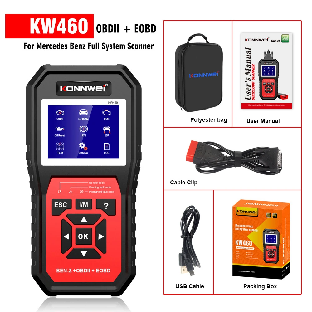 

KONNWEI KW460 ABS Airbag Oil ABS EPB DPF SRS TPMS Reset Full Systems Diagnostic Tools For Mercedes OBDII EOBD Scanner For Benz