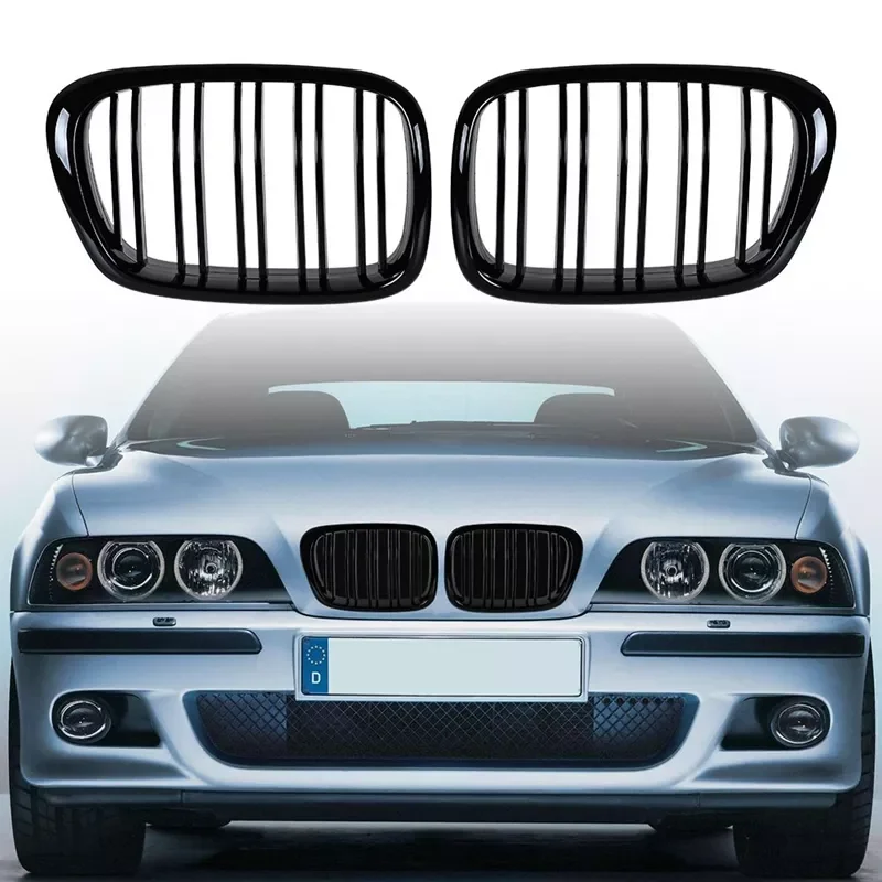 

Glossy Black Front Hood Kidney Grille Grill ABS Dual Line Compatible for BMW E39 5-Series 525 528 1995-2004 Front Bumper Grille