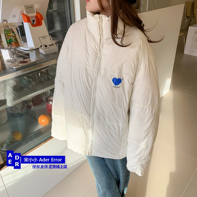 Korean high quality down jacket winter love printing stand collar down coat men and women loose casual warm couple thick coat