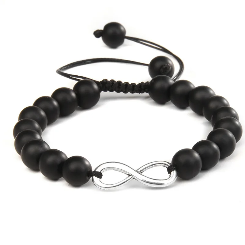 

Silver Color Infinity Bracelet Natural Stone Beaded Bracelet 8 Number Pendant Charm Bangle Couple Bracelet for Women Men Jewelry