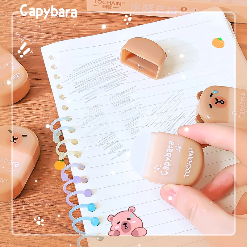 Фото Kawaii канцелярские товары, подарок учителю школы, канцелярские товары, класс обратно в школу, капибара, резиновые забавные ластики, точилка №3