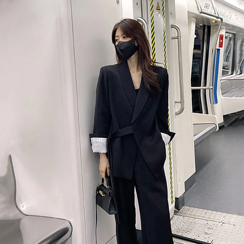 2023 British Suit women's Jacket Simple Suit Collar Lace-up Business office Women's relaxed Casual Temperament elegant suit