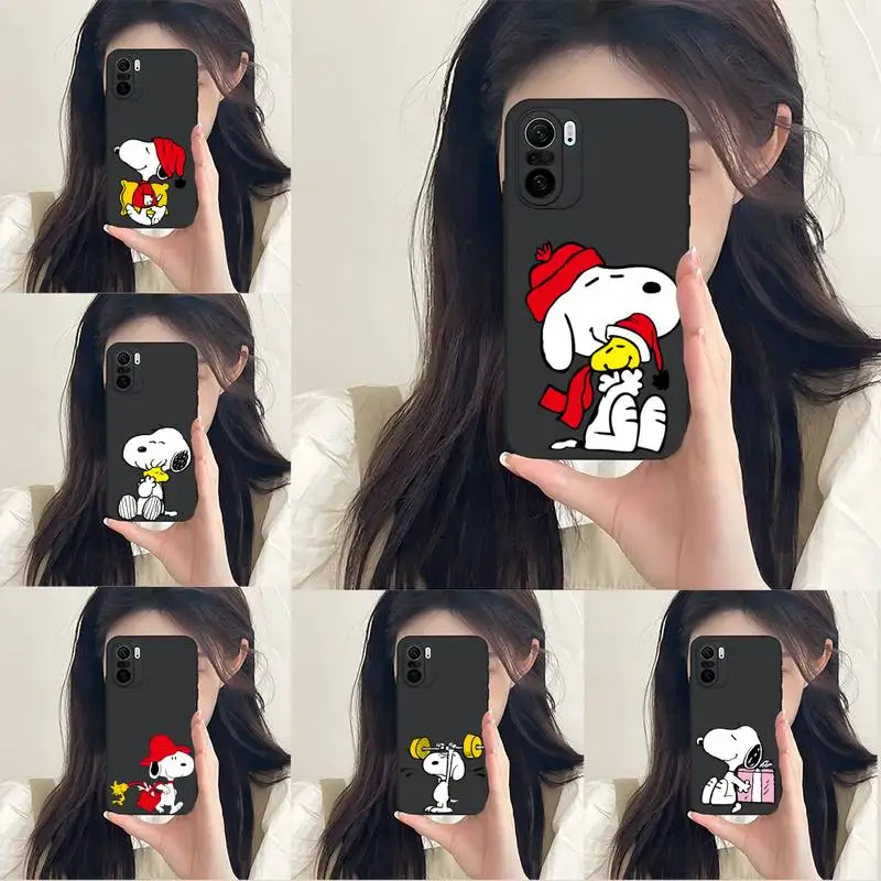 

Snoopy Cartoon Cute Phone Case Fundas For Xiaomi Mi 12 Pro 11 11T 11i 11X 9T 10T Poco M3 Pro X3 Nfc F3 Redmi 9 8 Black Cover