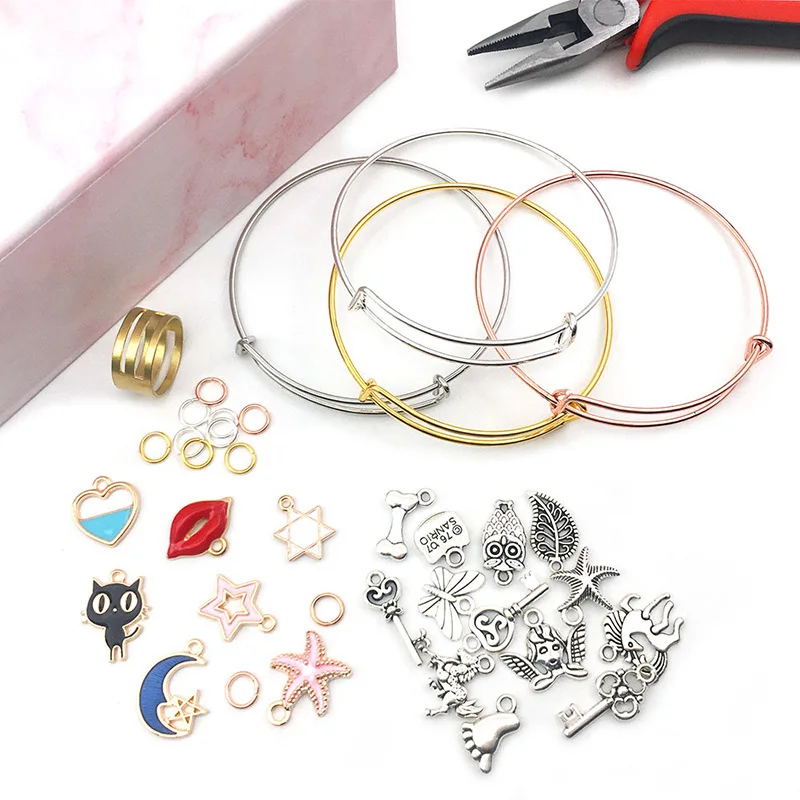 DIY Bracelet Kit Jewelry Making Accessories Set 925 Sliver Color Kid Handmade Pendant Charms Bracelets Women Girl Birthday Gift