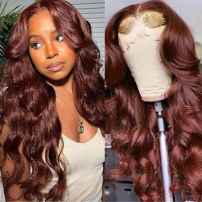 Ed Reddish Brown Lace Front Wig Brunette Auburn Copper Body Wave Synthetic Lace Wigs For Women Pre Plucked With Baby Hair