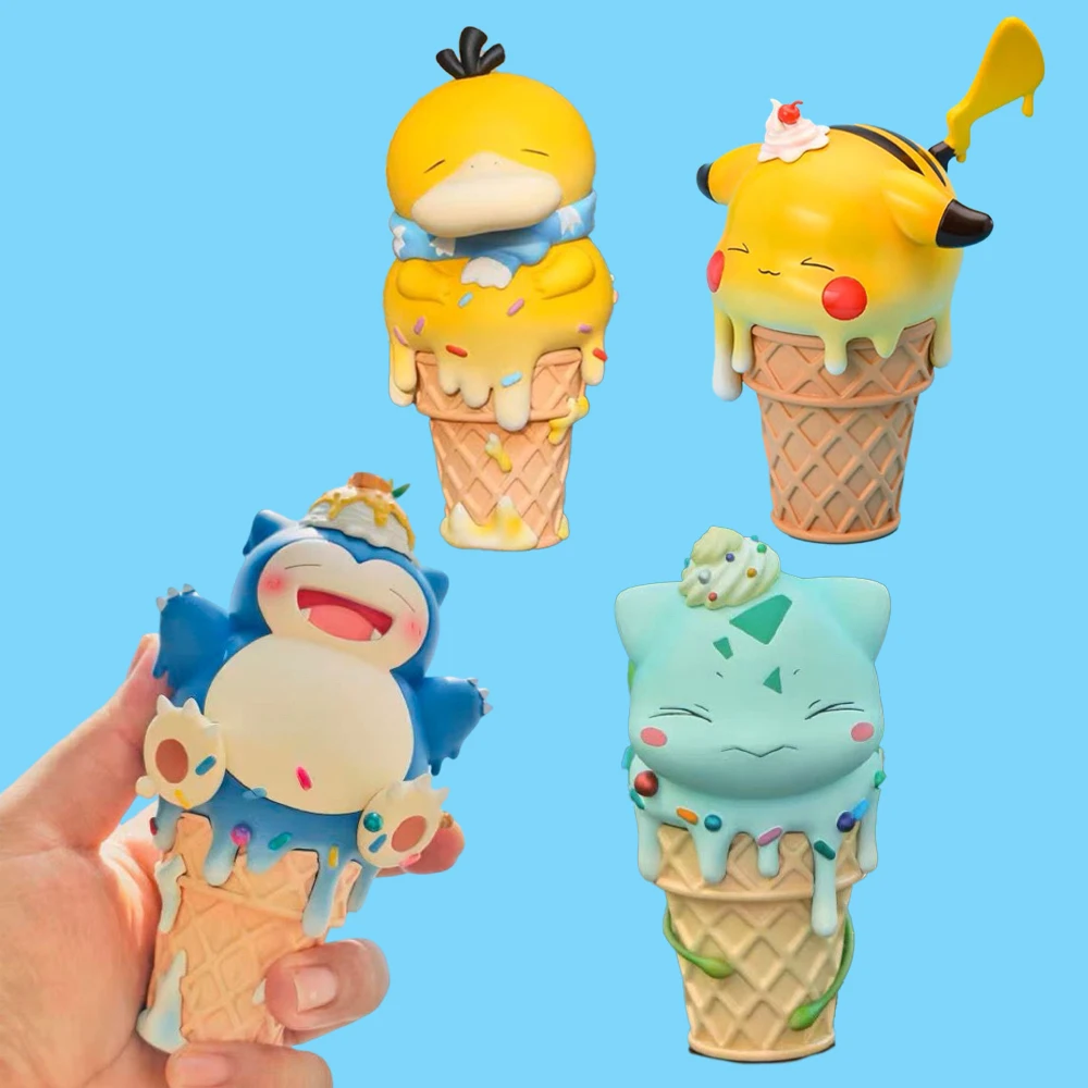 

Pokemon Anime Figure Ice Cream Snorlax Pikachu Psyduck Bulbasaur Figurine Toys for Kid Kawaii Room Decor Statue Birthday Gift