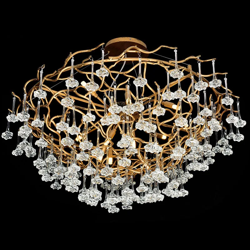 

New luxury golden chandelier all copper crystal LED standing lamp indoor home decoration glossy living room long lamp