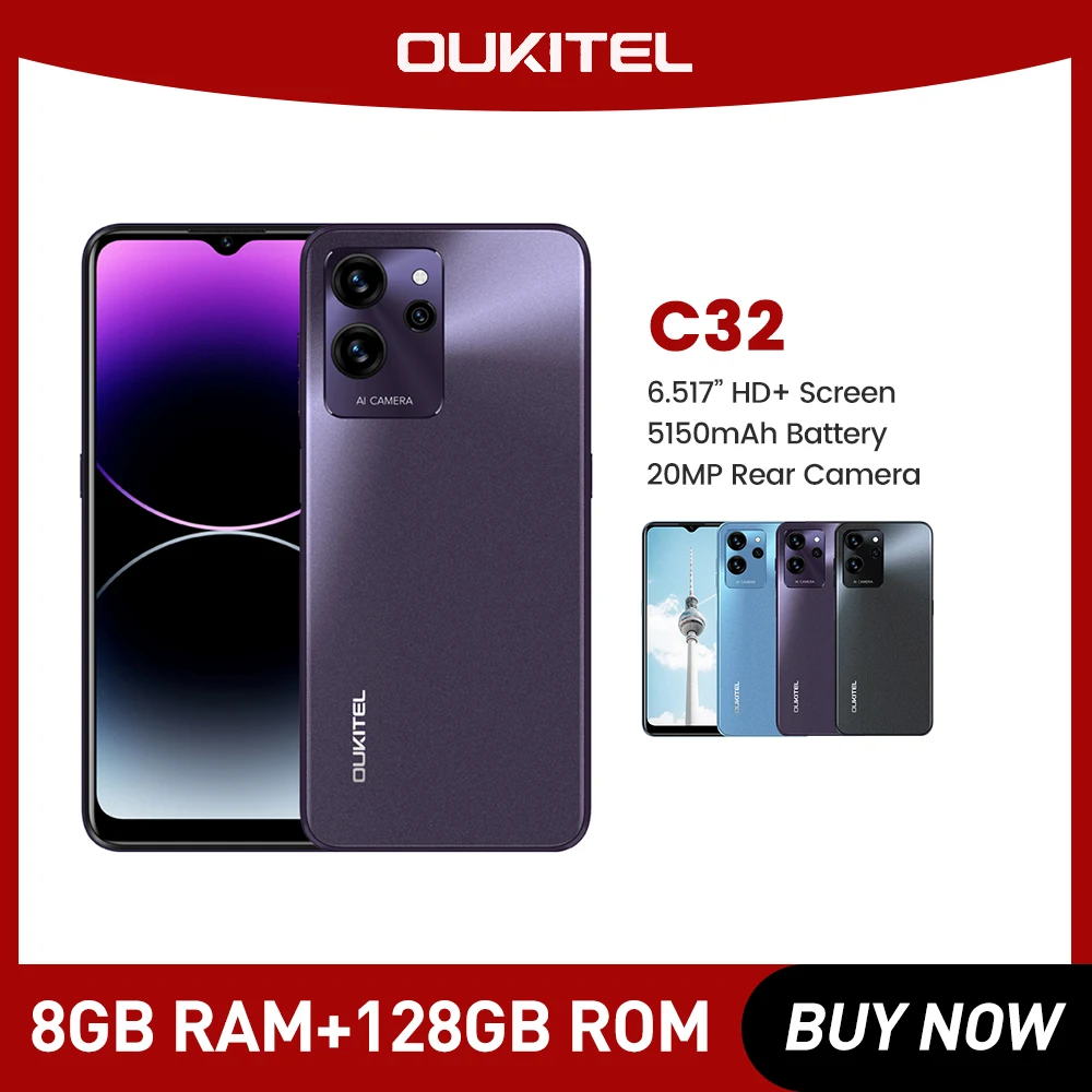 Oukitel C32 4G Dual SIM Smartphone 8GB +128GB 5150mAh Battery  Mobile Phone 6.517