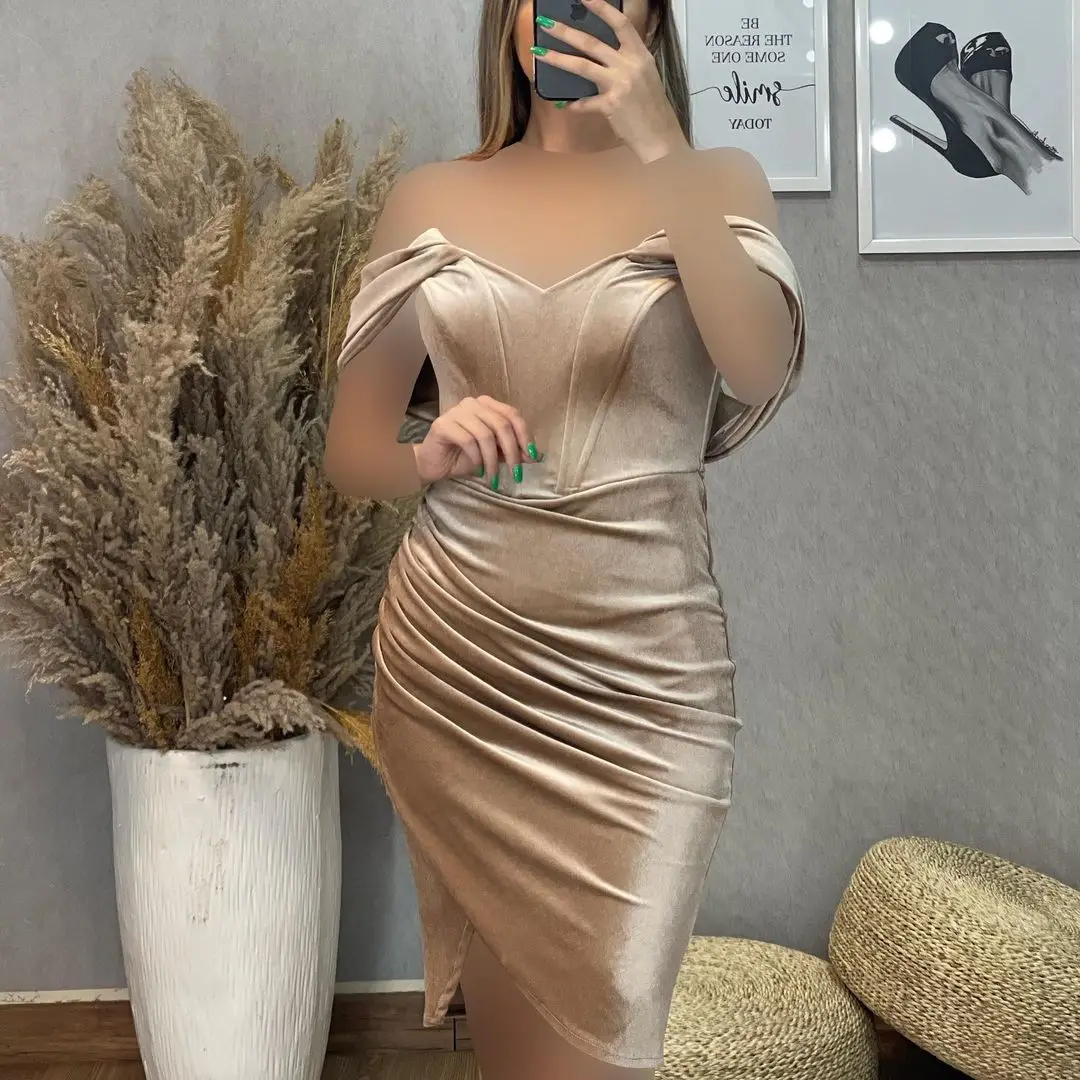 

Arabic Evening Dress Sweeteart Short Sleeveless Sexy Mermaid Prom Dresses Plus Size Velvet Mother of the Bride Party Dress