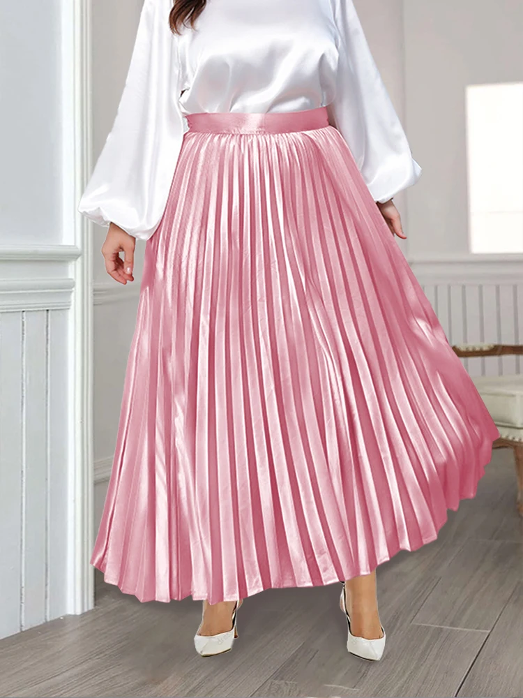 

Large Size Long Skirt Women Pleated Maxi High Waist Black Pink Skirts Party Celebrate Event Office Lady Classy Jupes Femmes 2023