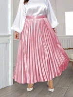 large size long skirt women pleated maxi high waist black pink skirts party celebrate event office lady classy jupes femmes 2022