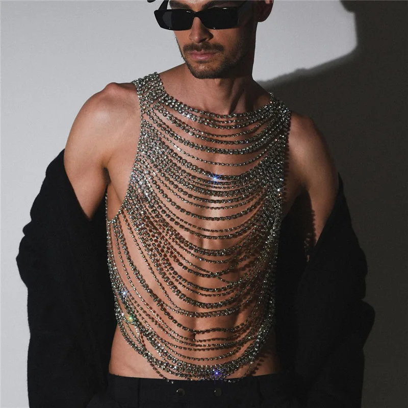 

Men Body Chest Chain Gay Sexy Jewelry Punk Metal Bikini Harness Festival Accessories Party Rave Goth Sexy Belly Body Chain Gift
