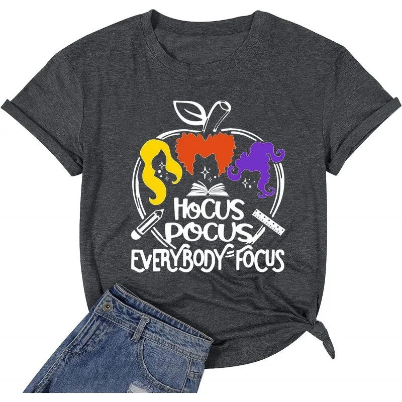 

Футболка для учителя на Хэллоуин для женщин, забавная футболка Hocus Pocus, Симпатичные футболки с графическим изображением тыквы, сезон осень, топы