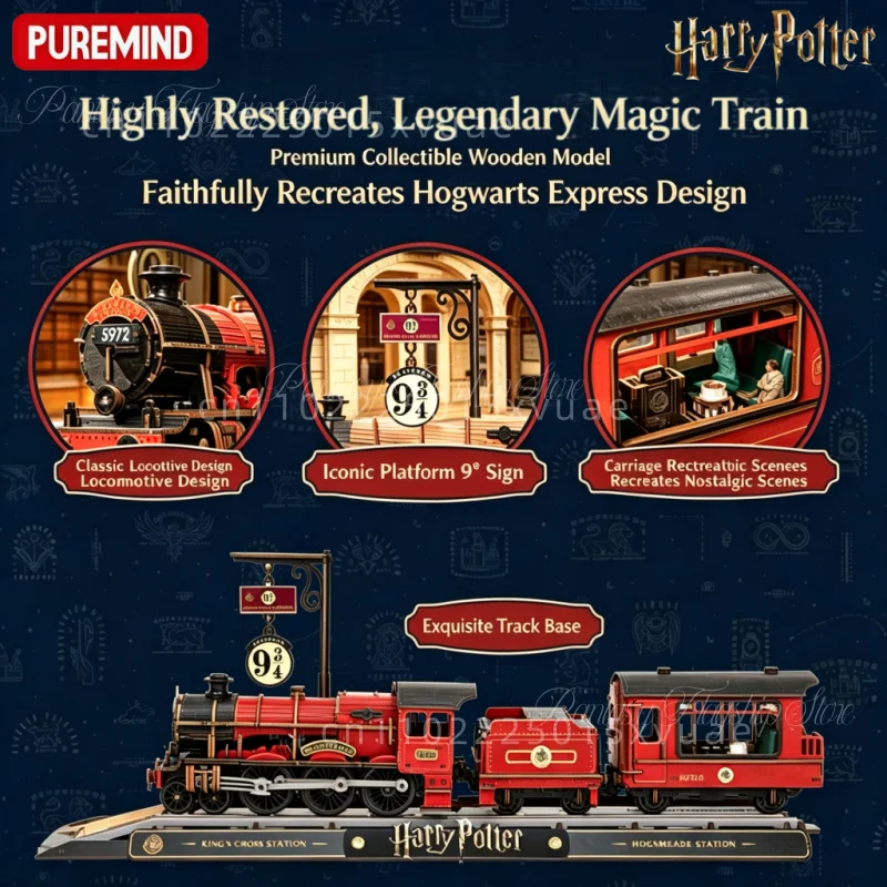 Фото Конструктор PUREMIND Гарри Поттер: Хогвартс-экспресс, 3D деревянная головоломка, подвижная модель, игрушка, украшение, коллекционный подарок №4