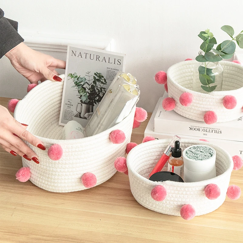 

LuanQI HandWoven Hairball Storage Basket Oval Table Top Woven Boxes Nordic Home Sundries Baby Toys Candy Organizer Baskets