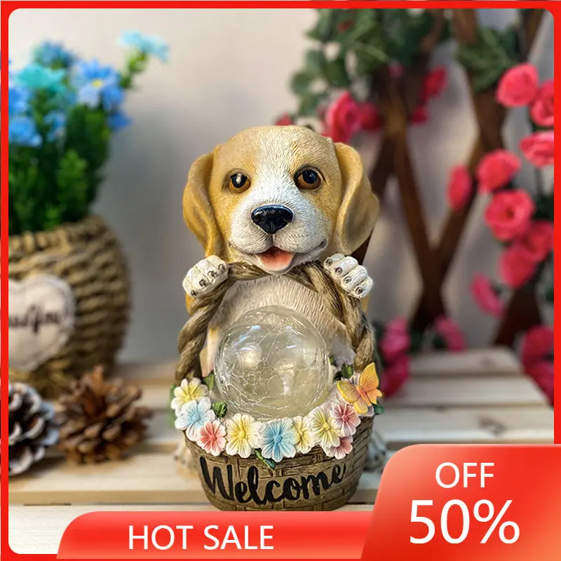 

Винтажный набор украшений, винтажное Рождественское украшение, маленький ночсветильник на солнечной батарее, милая собака, цветок в руке