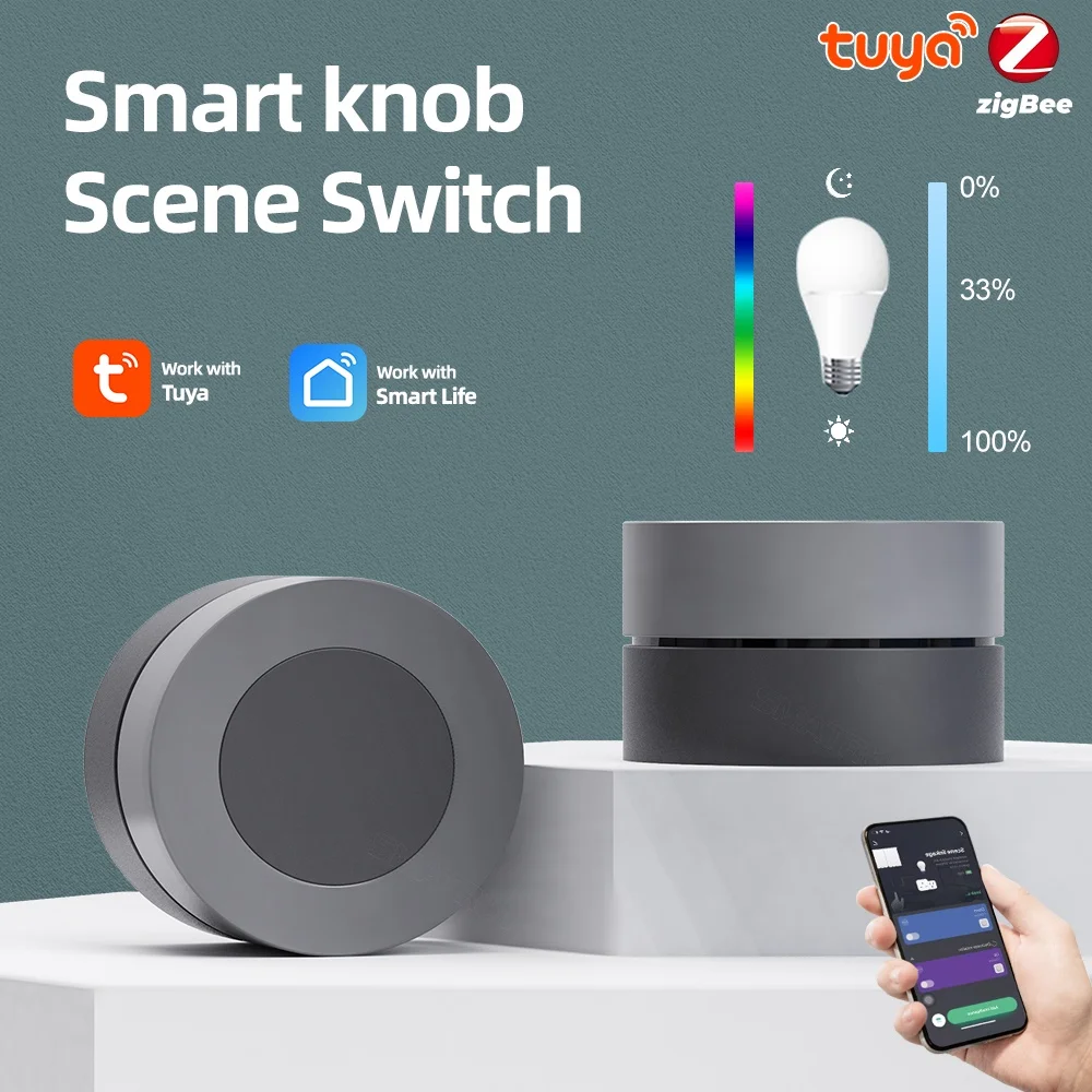 

Tuya Smart Home ZigBee Smart Knob Switch Wireless Scene Switch Rotary Button Homekit Remote Control Works with Gateway Hub