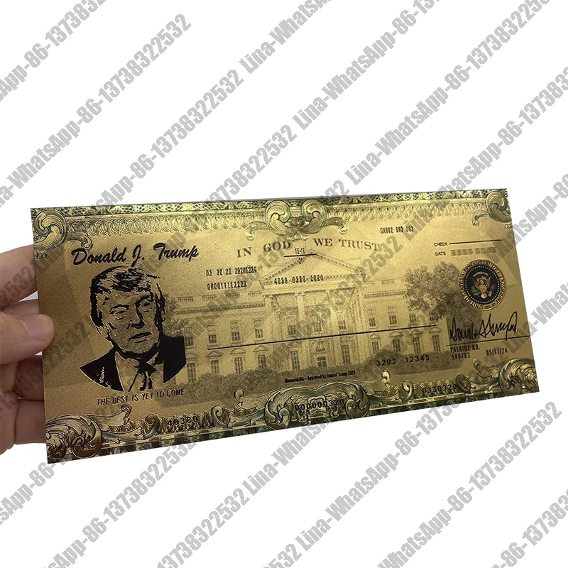 

22x10cm 2024 Trump 24K Gold Banknote Cool Tickets Check We trust in Gold Make America Great Cards For Fans Collection and gifts