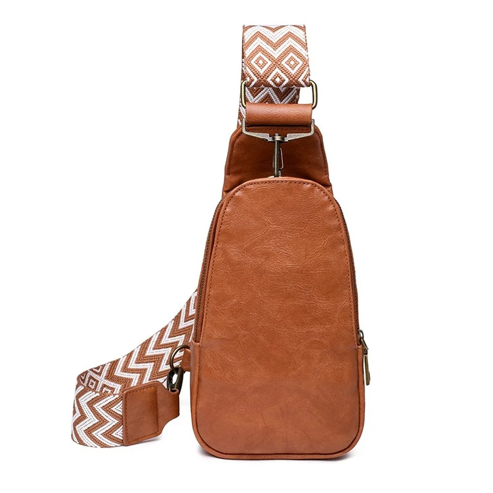 

Vintage Leather Sling Bags Women Guitar Strap Crossbody Purse Daily Use Fashion Versatile Ladies Fanny Packs Casual Chest Bag