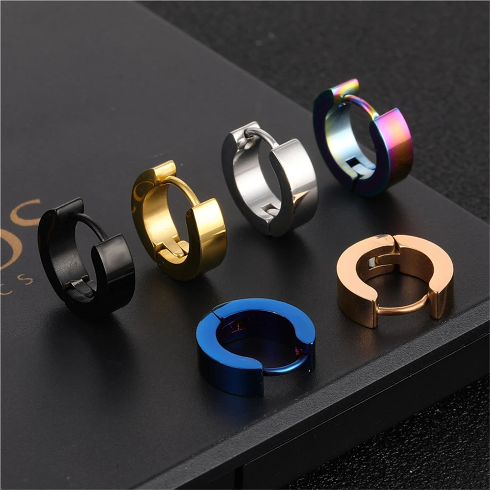 

1Pair 9mm Punk Smooth Hoop Earrings For Women Men Hiphop Stainless Steel Earring Piercing Punk Circle Ear Rings Huggie Jewelry