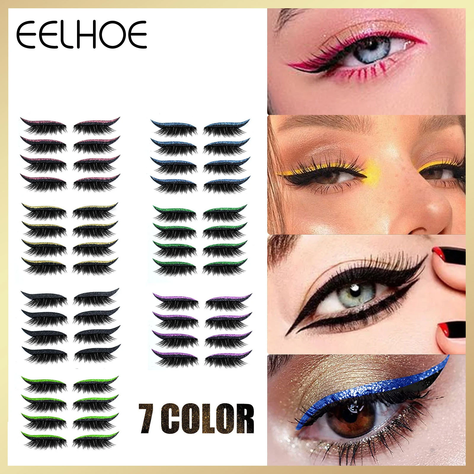 

Eelhoe Reusable Eyeliner and Eyelash Stickers Easy to Use Glitter Eyeline Sticker Fast False Eyelashes Eye Makeup Stickers