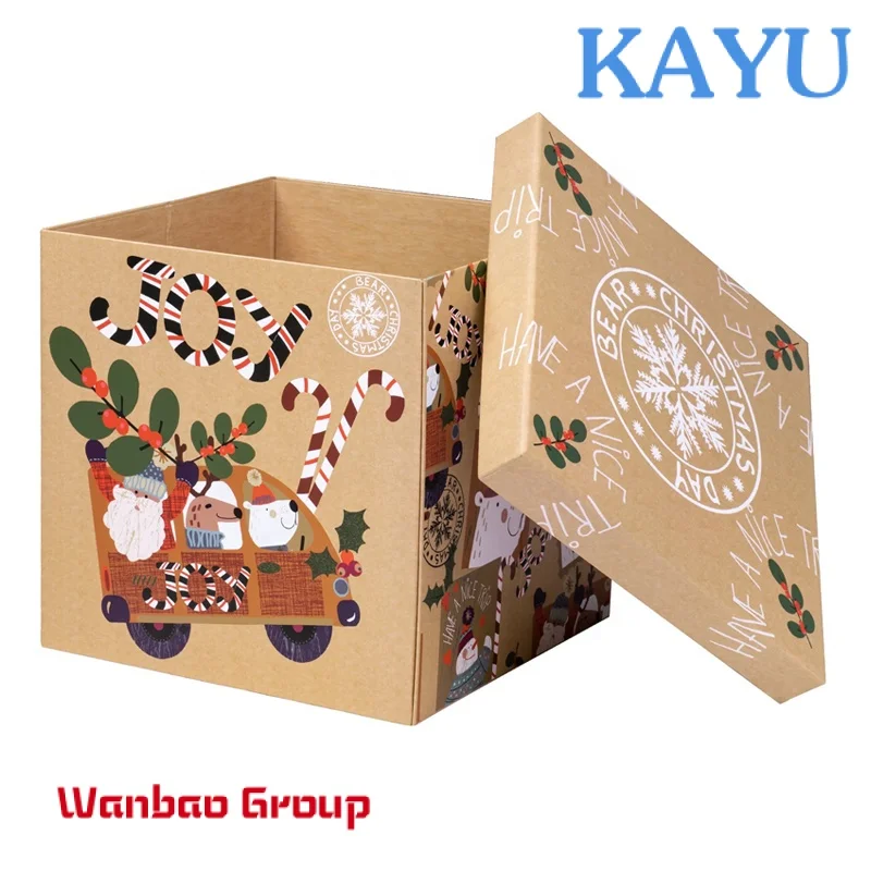 custom Kraft luxury Rigid cardboard chinese new year paper merry christmas gift box packaging with lid