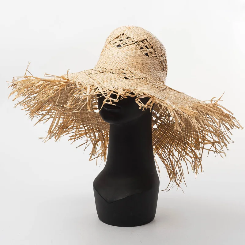 

2022 Summer Hollow Out Natural Raffia Sun Hat for Women Wide Brim Fashion Floppy Shade Straw Hat Girl Outdoor Vacation Beach Hat